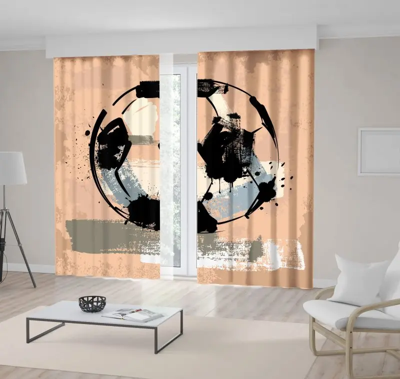 

Curtain Soccer Ball Football Grunge Painting Style Sport Theme Home Decoration Artwork White Black Pink