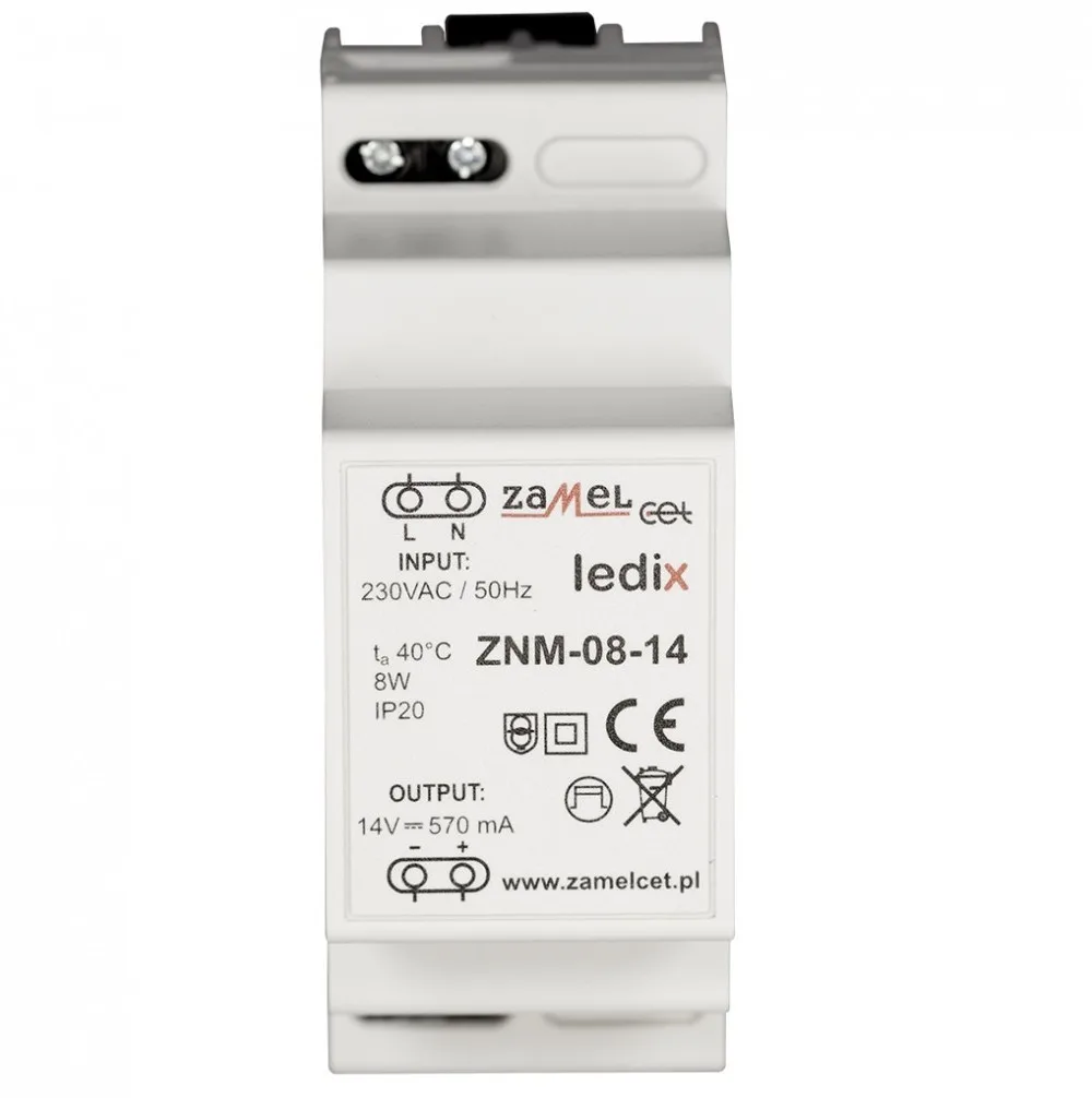 Zamel Блок питания LED 14V DC 8W на DIN-рейку ZNM-08-14 | Лампы и освещение