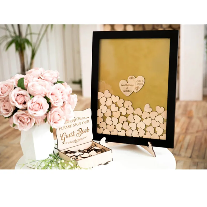 Персонализированные сердца падение Свадьба Гостевая книга пожелания коробка