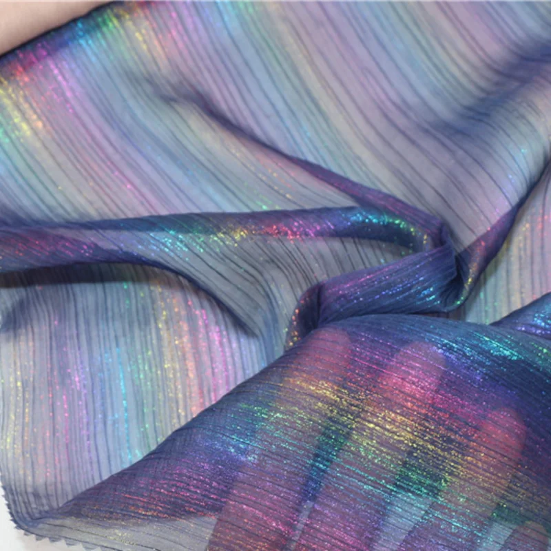 

3/5/10m Shiny Crepe Chiffon Fabric Glitter Rainbow Coloured Sheer Fabric for Sewing Dress,Black,White,Pink,Blue,By Meter