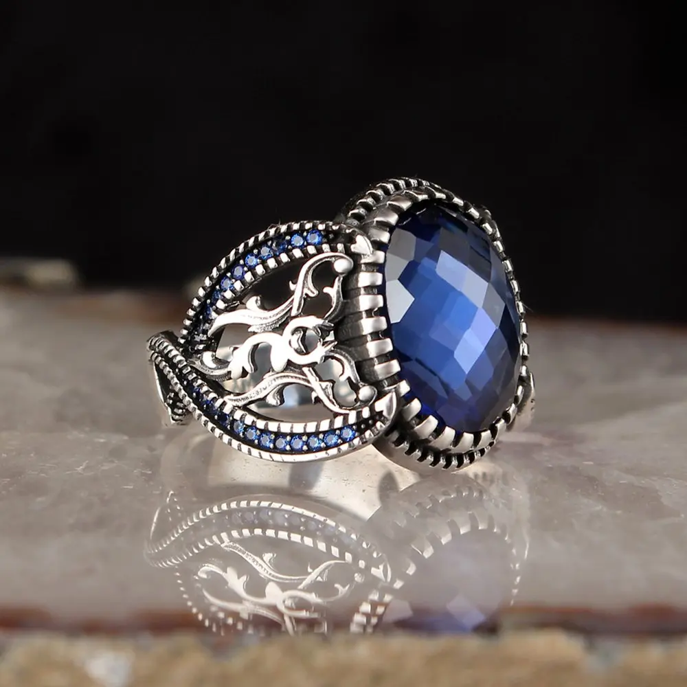

925 Sterling Silver Ring with Natural Oval Zircon Stone Silver Women Ring Silver Men Ring Gifts for Grandfather
