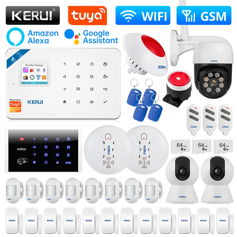 KERUI W181 Alarm System for Home WIFI GSM Alarm Support Alexa Tuya Smart Motion Sensor Door Sensor Detector Siren RFID