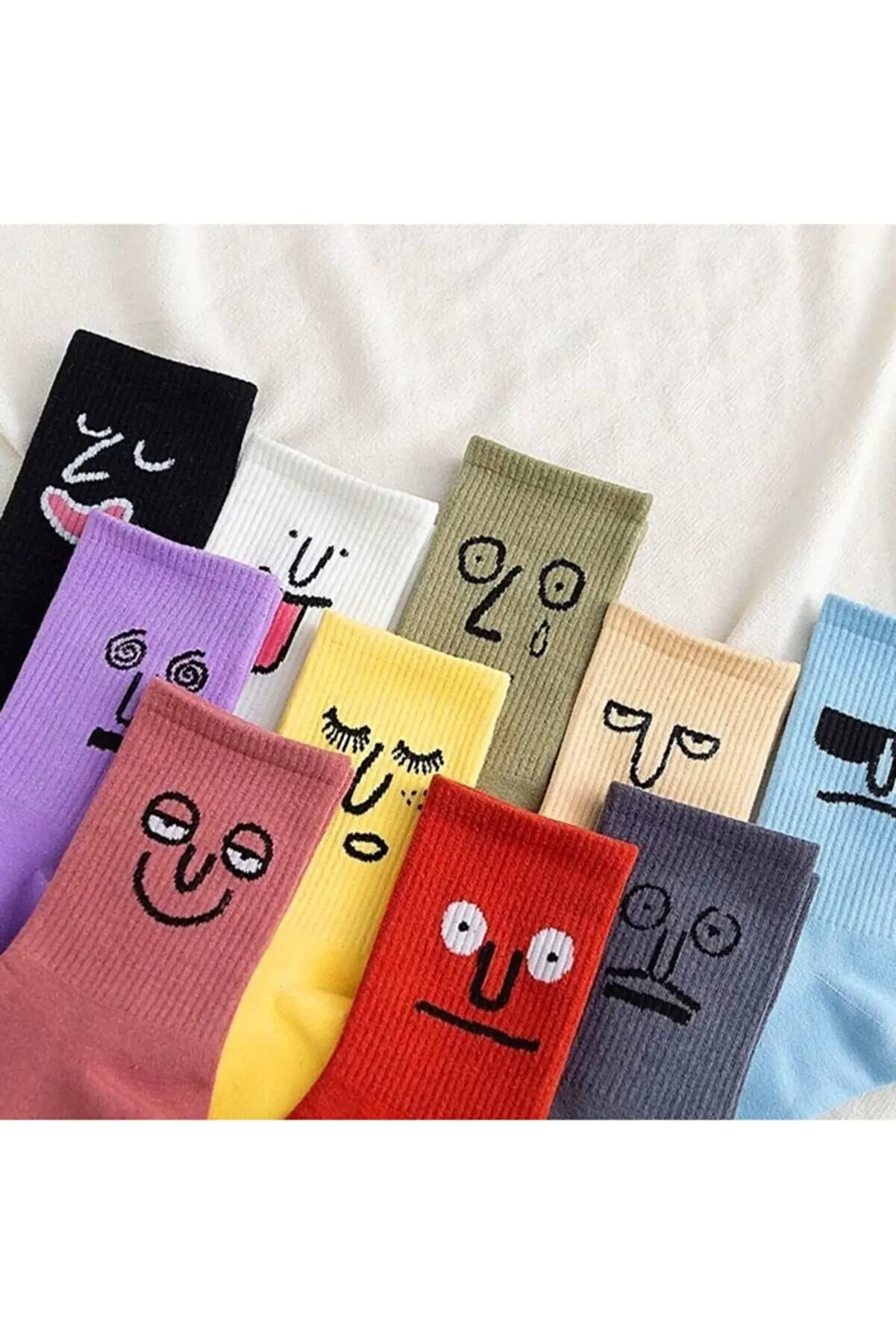 Unisex Colored Face Patterned Tennis Socks 10 Pcs