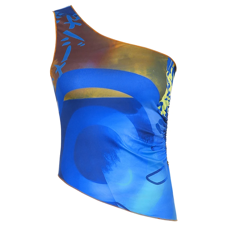 

Rockmore Vintage Print Crop Tops Women One Shoulder Tank Top Summer Y2K Asymmetrical Harajuku Sexy Skinny Tee Shirt Female Vest