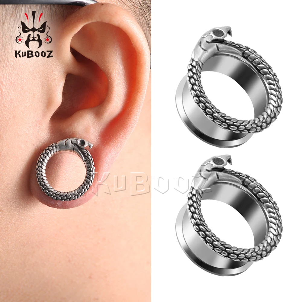 

KUBOOZ Stylish Stainless Steel Snake Eat Tail Ear Tunnels Stretchers Body Piercing Jewelry Earring Plugs Gauges Expanders 2PCS