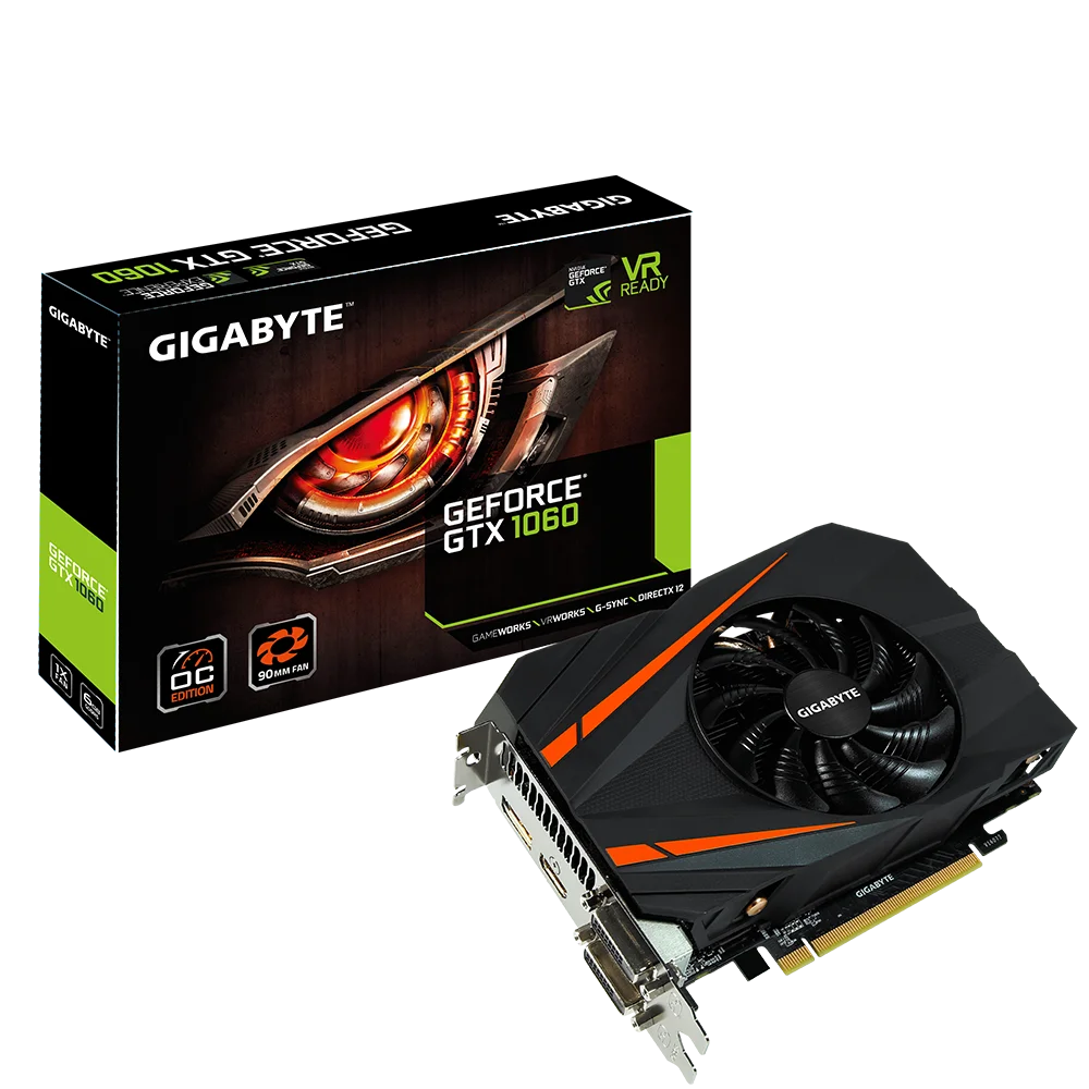 Видеокарта Gigabyte Mini ITX nVidia GeForce GTX 1060 1771MHz 6144MB 8008MHz 192 bit RTL [GV-N1060IXOC-6GD] | Компьютеры и