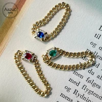 aazuo ins real solid 18k yellow gold real diamond natural emerald ruby blue sapphier square cuban chain rings gifted for women