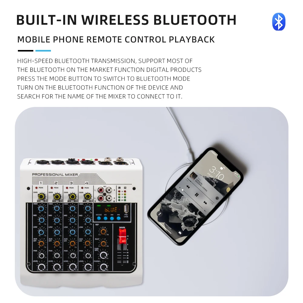 Звуковая микшерная консоль Mic2U MIX400 Bluetooth USB записывающее устройство 48 В фантомное