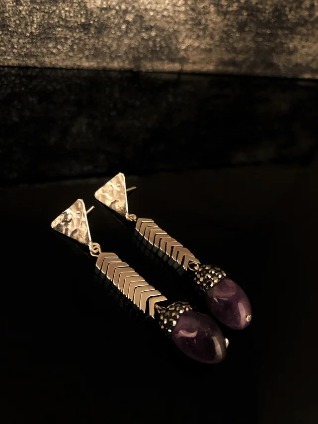 

Dr Stone Natural Stone Women 'S Amethyst Stone Silver Plated Earrings RYL89 439800436