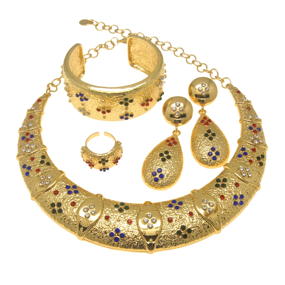 Подвеска очаровательные висячие серьги модное большое ожерелье из Дубая комплект ювелирных изделий из бисера женское кольцо H00150