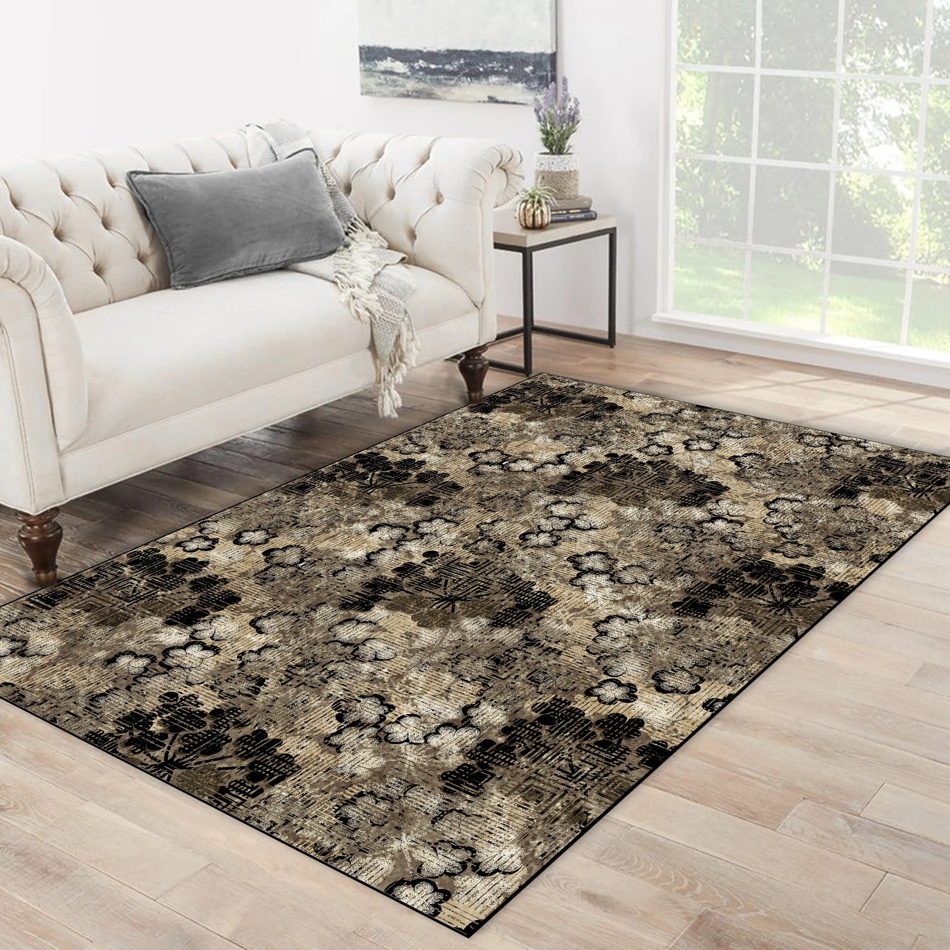 

Black brown colorful flower leaf black patterned carpet modern carpet living room carpet free shipping soft textured carpet
