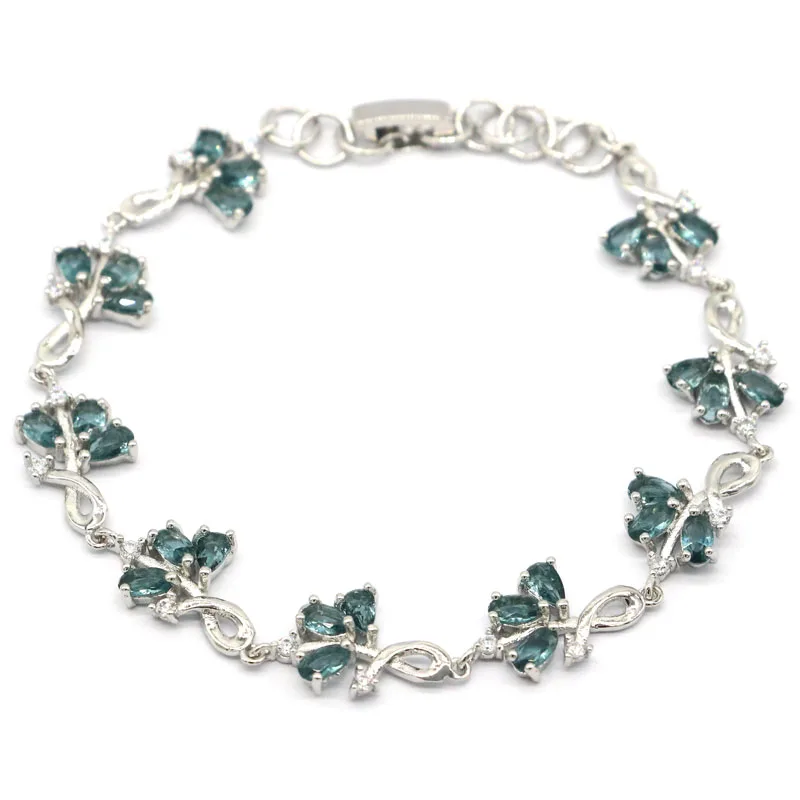 

16x12mm SheCrown Luxury Created London Blue Topaz For Women Silver Bracelet 7.0-8.5inch or 17.75-21.25cm
