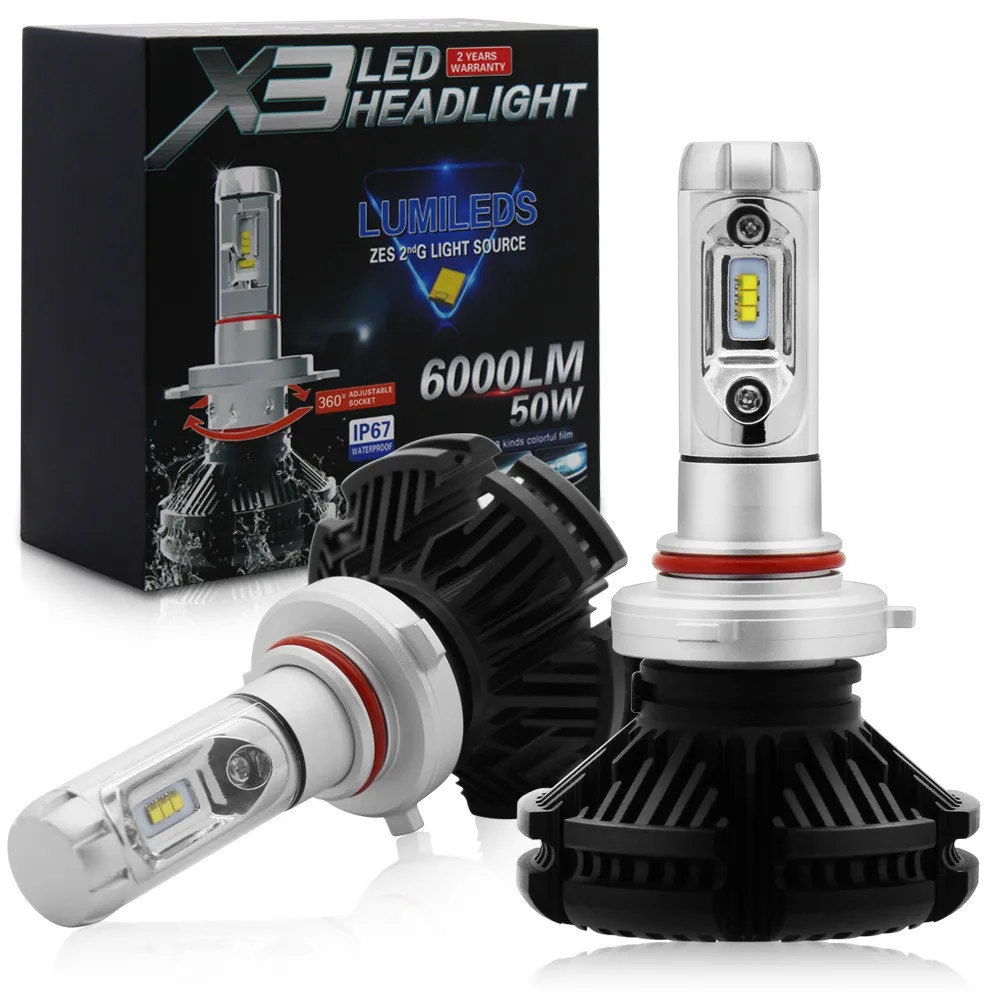 Светодиодная LED автомобильная лампа ближнего дальнего ПТФ света H4 H7 H11 9005 9006 X3