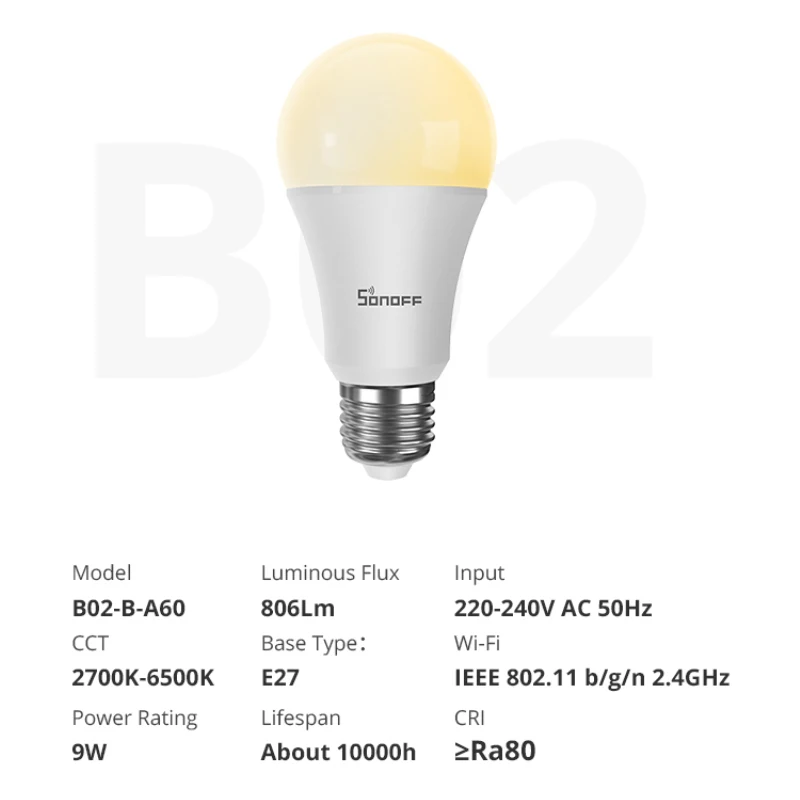 

Sonoff Smart Bulbs Wifi Remote Control CTT RGB Light B02-B-A60/ B05-B-A60 9W E27 Dimmable Lamp Bulbs Work With Alexa Google Home