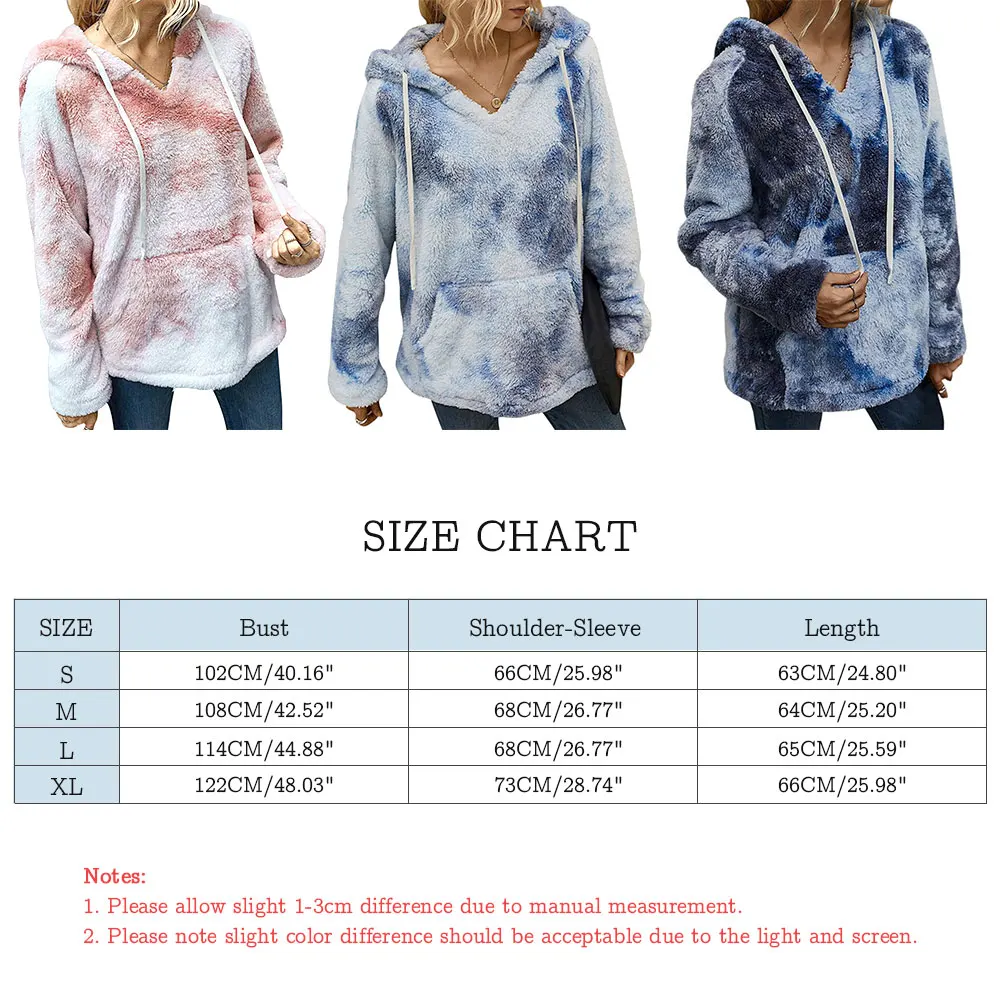 

Fall Winter Women Fuzzy Fleece Pullover Sweater Tie Dye Print Sherpa Hoodie Loose Casual Streetwear Sweatshirt Coat with Pocket
