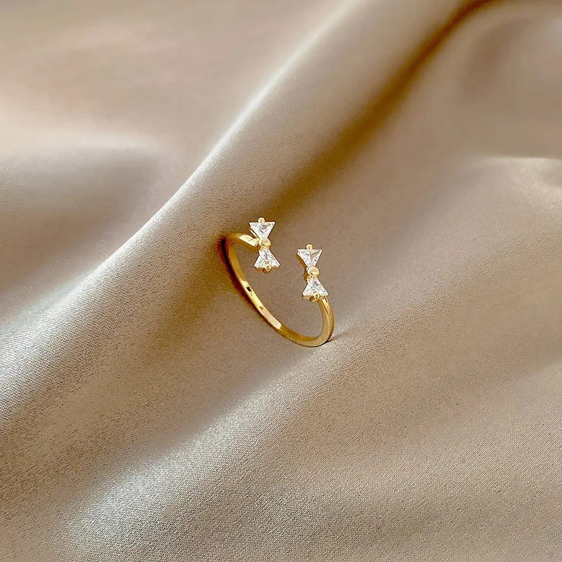 

Elegant Zircon Butterfly Bowknot Ring For Women Gold Copper Opening Adjustable Ring Female Charm Jewelry