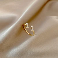 elegant zircon butterfly bowknot ring for women gold copper opening adjustable ring female charm jewelry