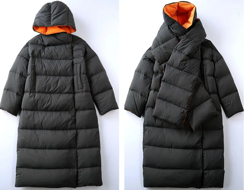 Модная крутая Женская куртка с наполнителем на утином пуху шарф капюшоном