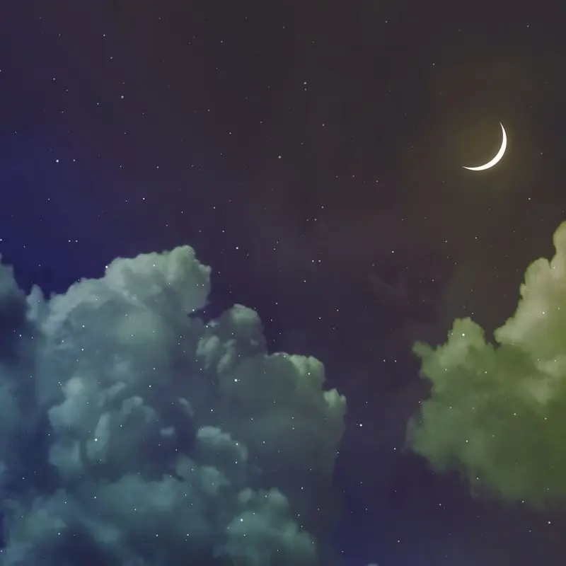 Занавеска Новая Луна звезды пушистые облака природа ночное небо иллюстрация