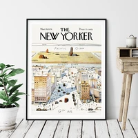 1960 new yorker magazine cover poster view of the world from 9th avenue map vintage print wall art picture canvas painting decor