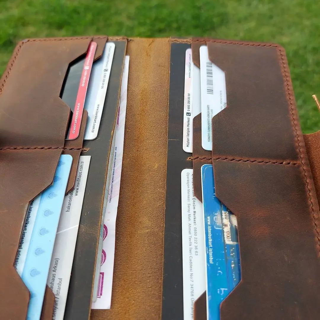 

Genuine Leather Wallet Brown Unisex Handmade Card Holder Design Stylish Money Storage Premimum Purse