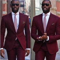 2022 new arrival wine red men suits high quality slim fit blazer formal prom terno clothes fashion 2pieces jacket pant