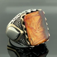 silver handmade ring bakelite german amber ring amber gemstone ring turkish handmade silver ottoman jewelry 925k sterling