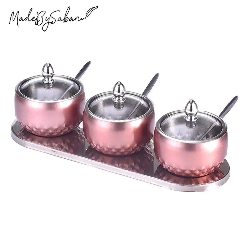 

Креативная банка для приправ из нержавеющей стали в европейском стиле с ложкой и крышкой бутылка для приправ комбинированный кухонный набо...