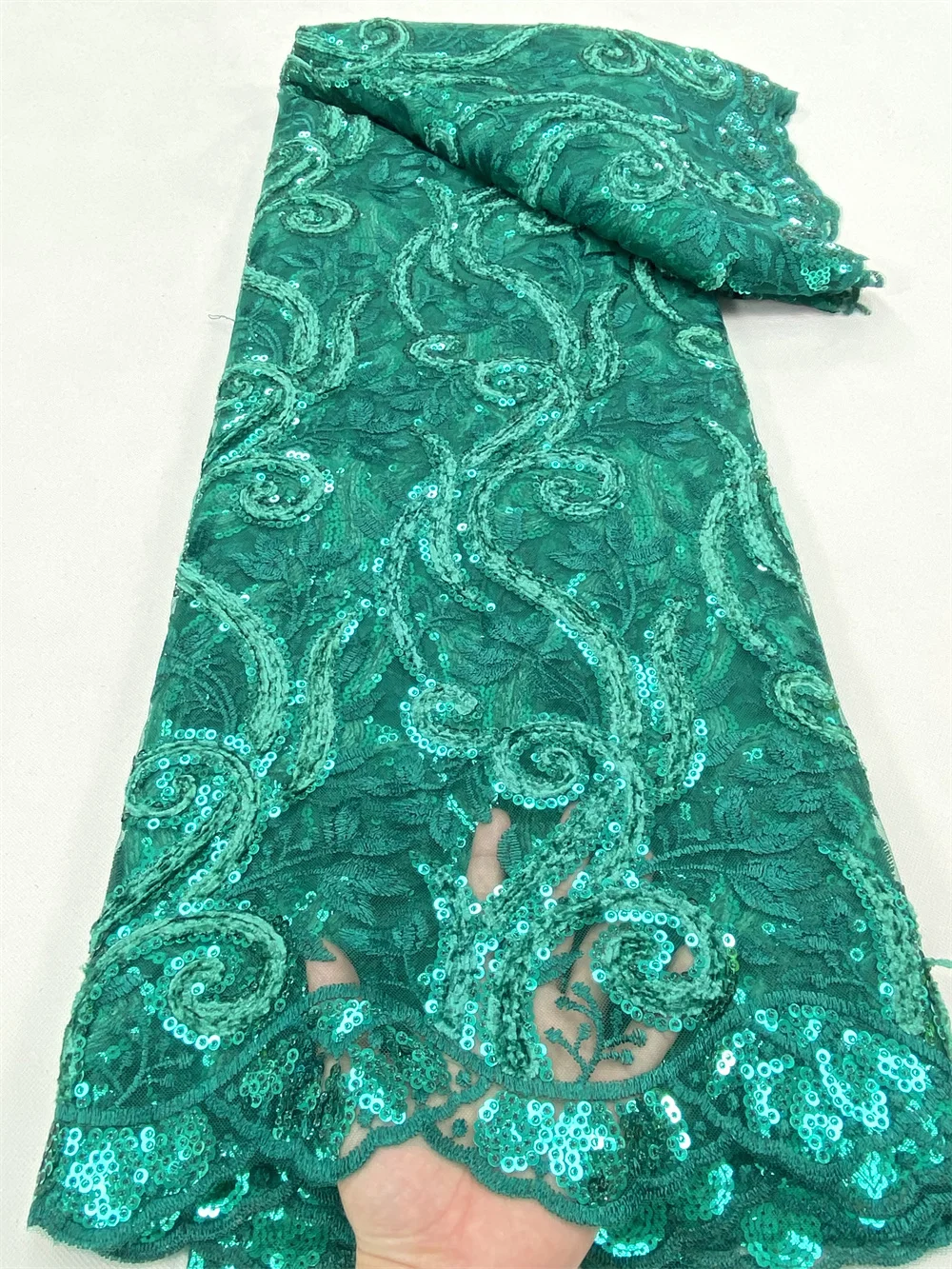 

NIAI African Lace Fabrics 2022 High Quality Lace Sequins Green Nigerian Sequence Lace Fabrics French Tulle Lace Fabric XY3264B-1