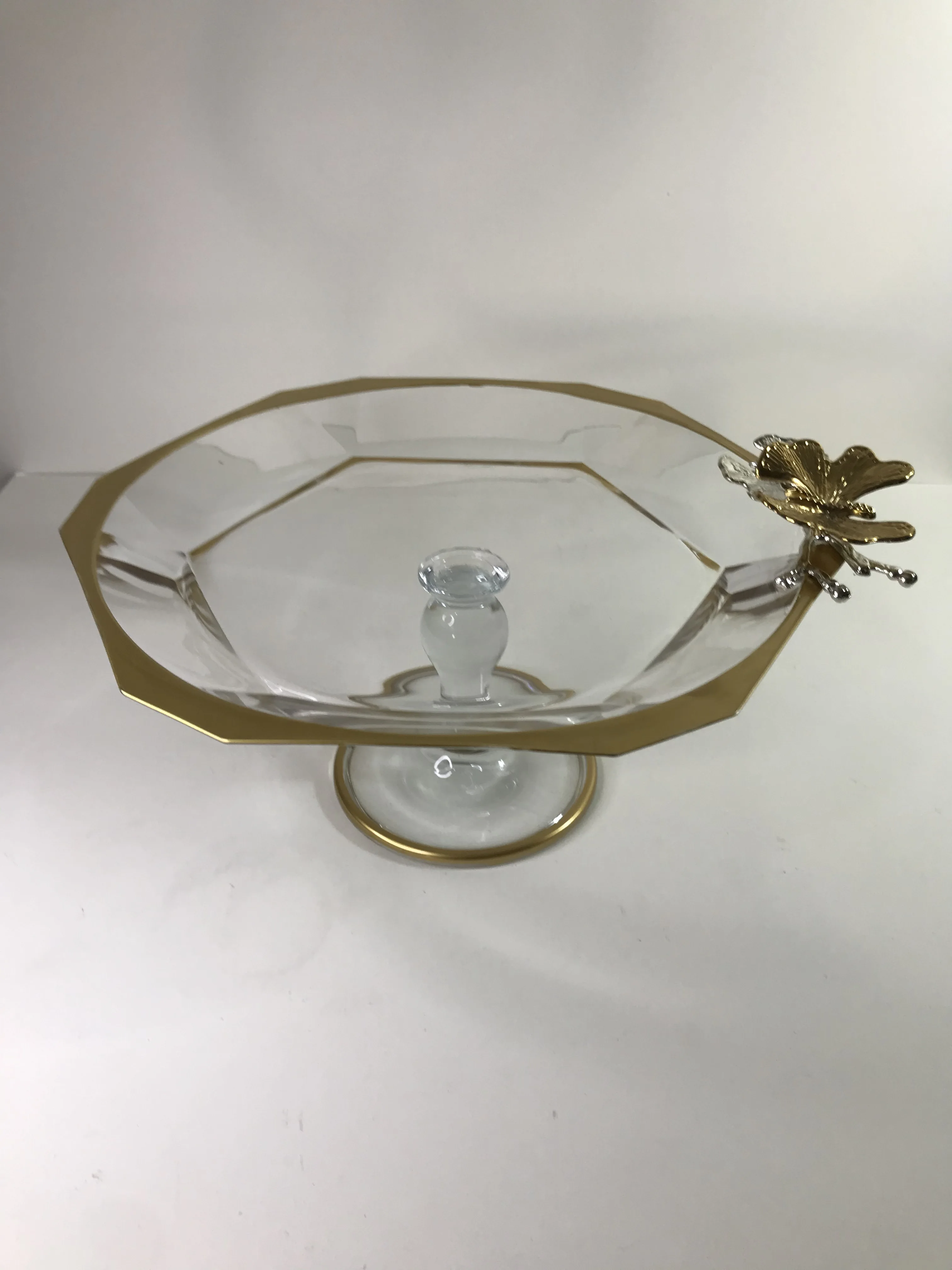 

Hexagon Design Nuts Walnuts Candy Chocolate Serving Plate Glass Gold Colour Butterfly Accessories Kitchen Service Decorative