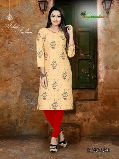 Индийская традиционная Kurti 3 четверти рукав хлопковая куртка Болливуд дизайнерская Стильная туника с принтом Топ женское платье Повседневная праздничная одежда - Цвет: 1001