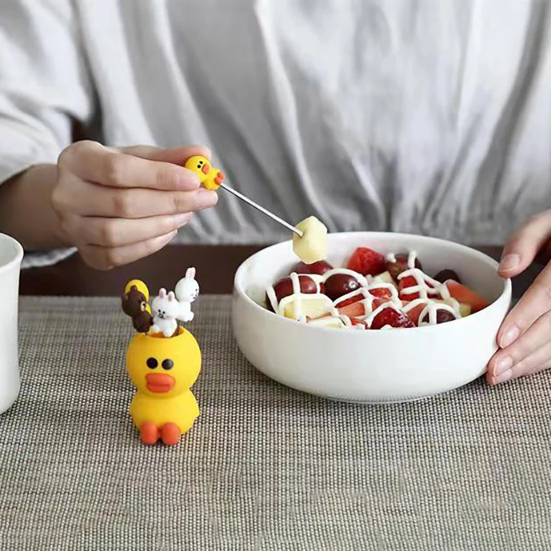 Женская Милая Мини-вилка в виде мультяшных животных утка вилка из нержавеющей