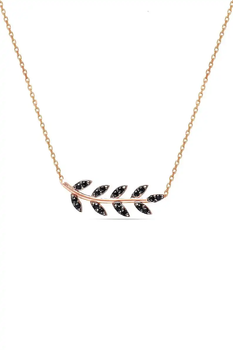 

925 Sterling Silver Leaf Necklace with Zircon Stones, Necklace for Women, Silver gift