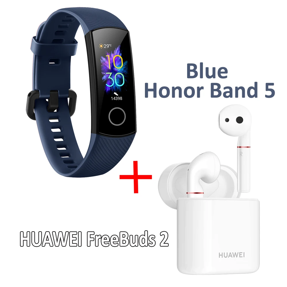 Band with FreeBuds 2 Huawei Honor Band 5 Смарт-браслет с huawei FreeBuds браслет шагомер сенсорный экран для плавания пульсометр для сна - Цвет: Band with FreeBuds 2