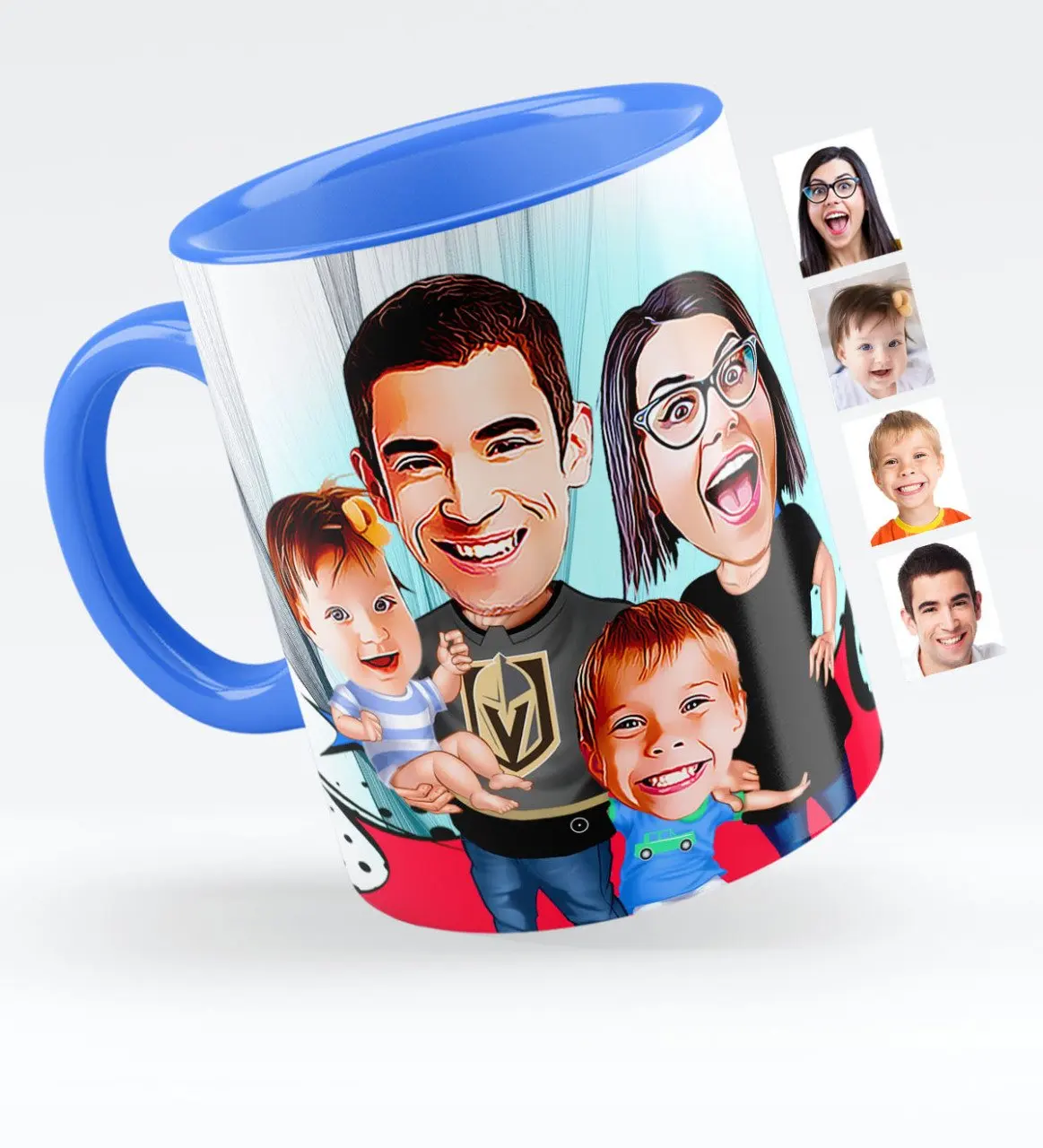 

Personalized Family Caricature Of Blue Mug cup-3