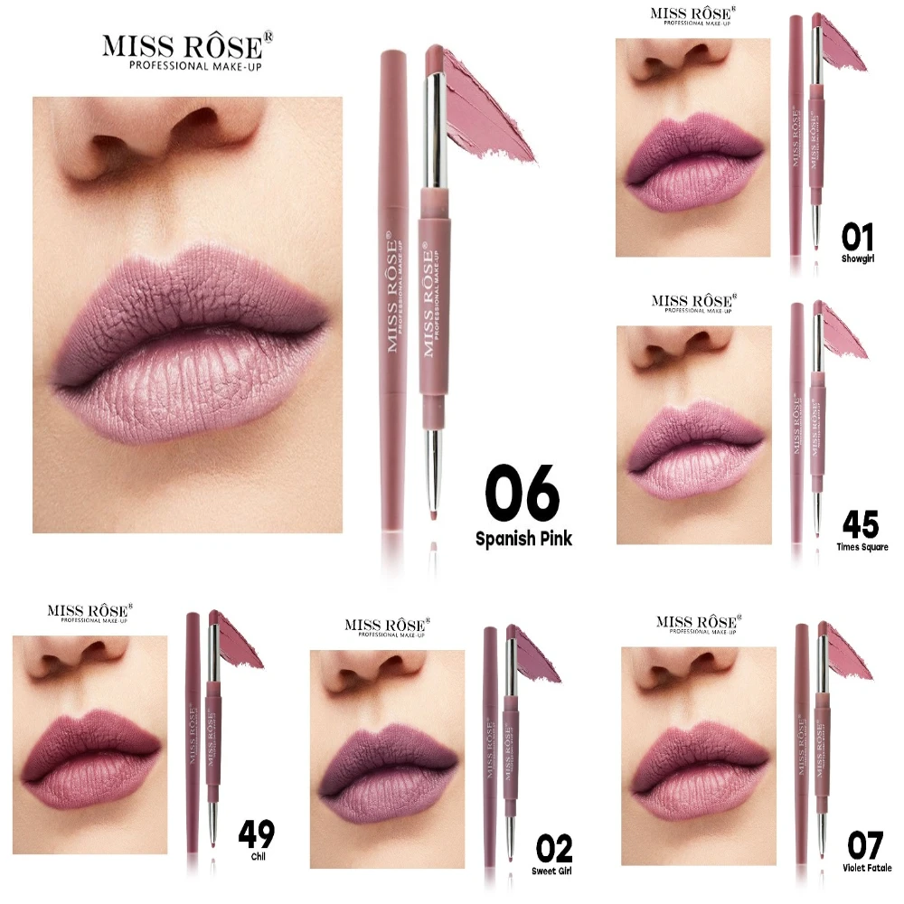 Помада для губ Кремовая + карандаш MISS ROSE увлажняет придает объем |