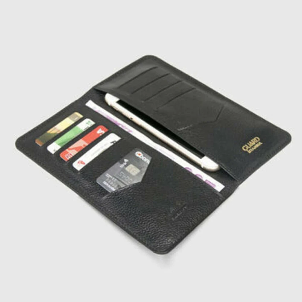 100% Genuine Leather Crocodile Printed Hand Portfolio Card Holder Long Card Holder Wallet With Paper Money Compartment - Black