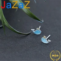 a00019 jmonkey cute korean 100 925 sterling silver blue lovely whale stud earrings for women girls kids creative marine animal