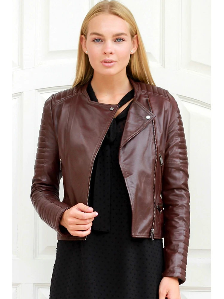 Genuine Soft Lambskin Leather Jacket Handmade Female Red Pink Leather Jacket Woman Coat Real Fur Custom Product Jackets