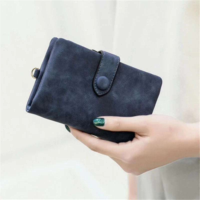 Women's Wallets and Purses PU Leather Wallets Women's Short Tri-fold Multi-Card Buckle Wallet Small Solid Color Coin Card Holder