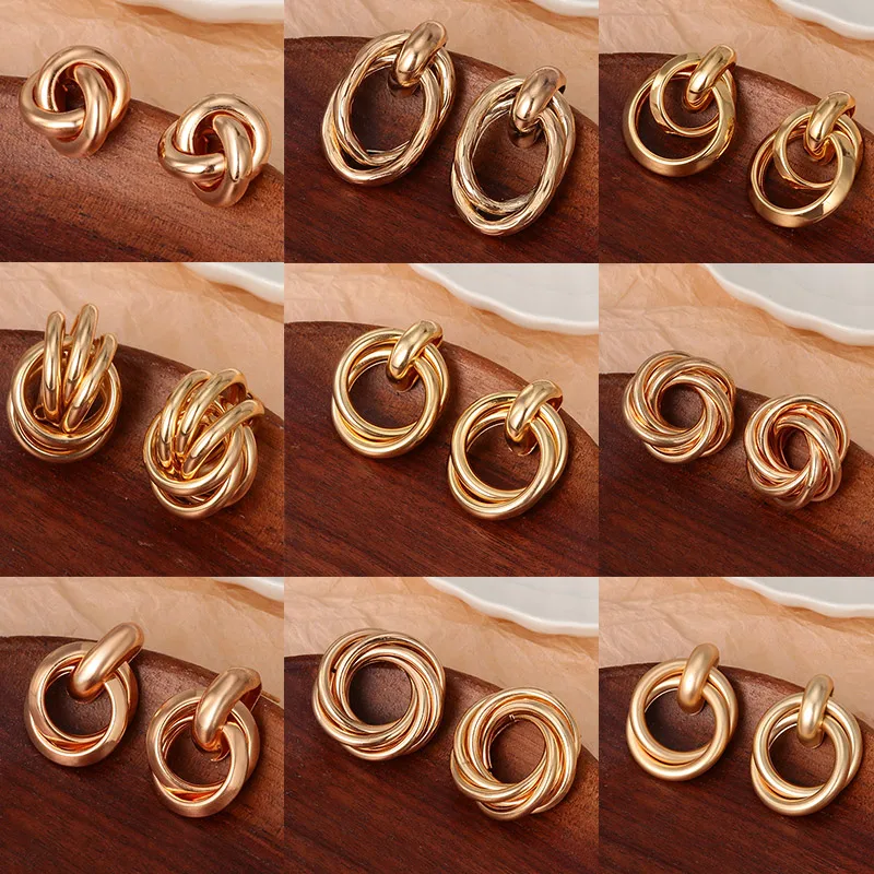 

BLINLA NEW Vintage Fashion Gold Metal Earrings For Women Bohemian Round Knot Twist Earrings 2021 Trend Jewelry Party Accessories