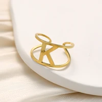 initial a z letter rings for women stainless steel gold alphabet name adjustable finger ring jewelry gift bijoux femme chunky