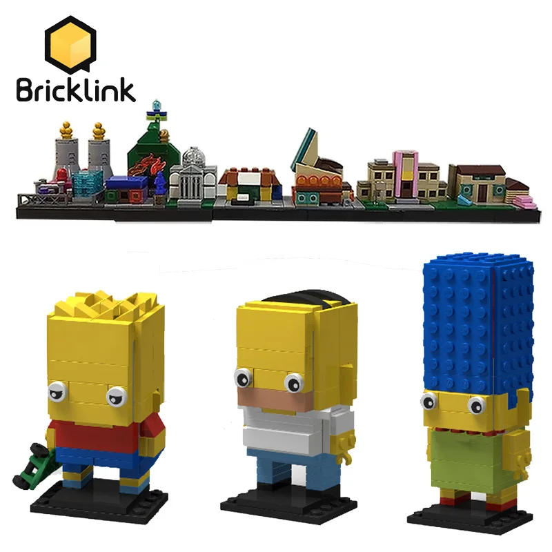 Bricklink Movie Anime Figures Brickheadz The Cartoon Sitcom Bart Family Skyline Architecture Building Blocks Toys For Children