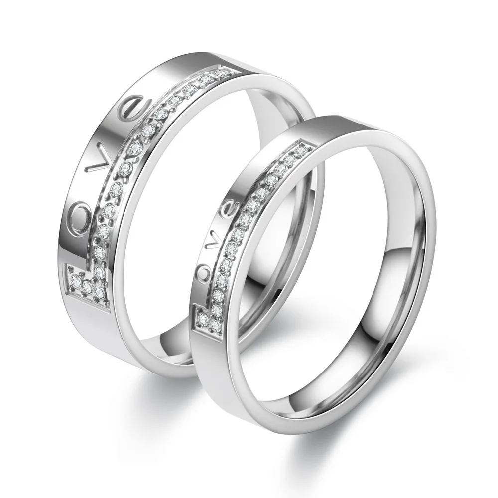 

Zircon Wedding Couple Ring For Women Men Top Quality Titanium Steel Band Gifts for lovers Jewelry Engagement Ring Wholesale