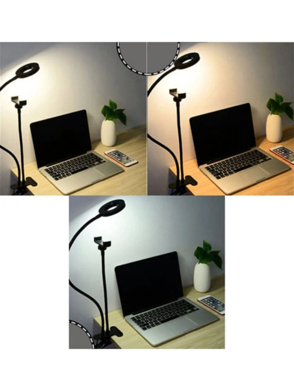 Кольцевая селфи лампа светильник на гибком штативе прищепке свет для фото видео