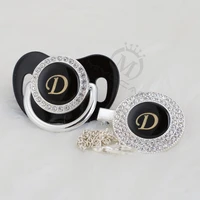 miyocar unique name initials black letter d lovely bling pacifier and pacifier clip set bpa free dummy bling unique design ld b