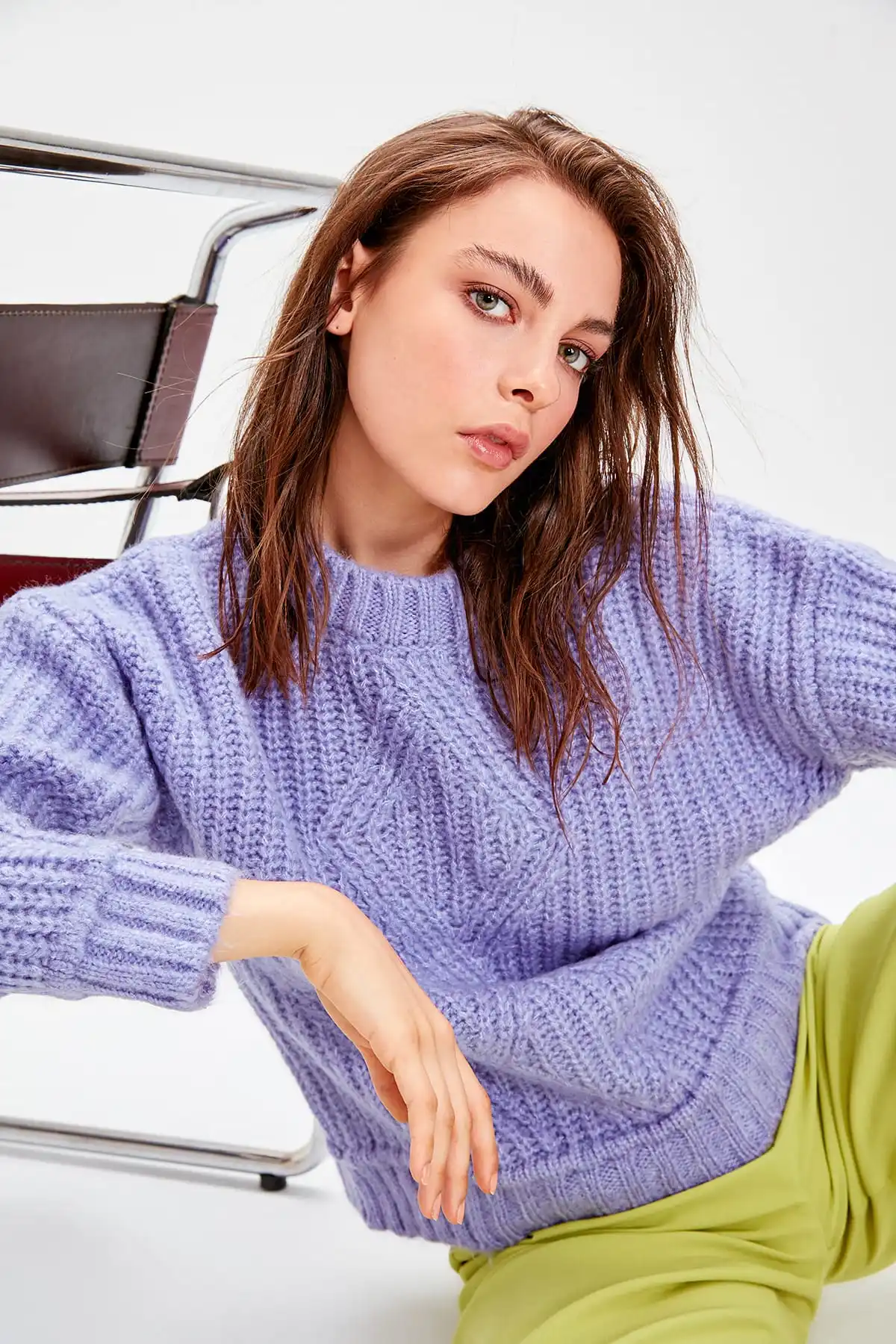 Trendyol Женский фиолетовый сетчатый детальный трикотажный свитер TWOAW20NV0018| |