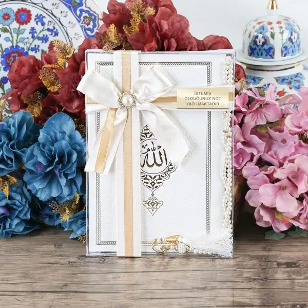 

Исламский дневной подарок на день матери с искусственными кристаллами, термо-кожаная книжка Ясина, набор с жемчужным розам-белая свободная ...