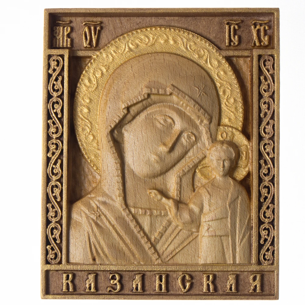 Православная резная икона из дерева Божья Матерь Казанская. Orthodox wooden carved icon Virgin