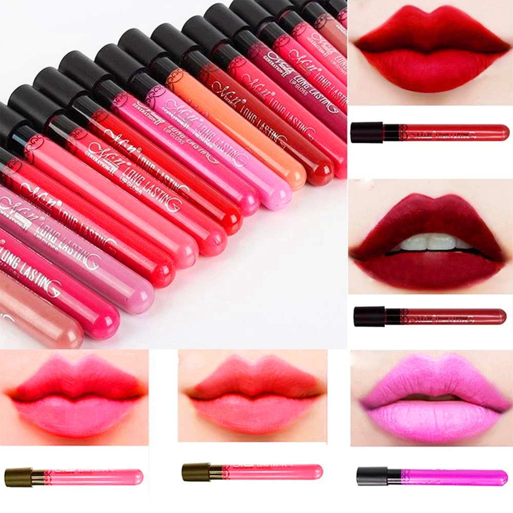 Матовая Сексуальная стойкая жидкая помада карандаш для губ 12 цветов блестящая